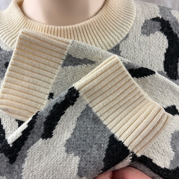 Veronica Beard Hubbard neutral camo wool-blend zipper knit pullover sweater L - Picture 8 of 10